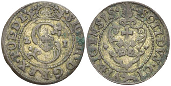 Рига 1 шиллинг (шеляг) 1621 Сигизмунд III (1587-1632), вес 0,72 гр. KM 5 серебро 1517-133