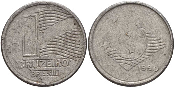Бразилия 1 крузейро 1990 KM 617 нержавеющая сталь 201-1041
