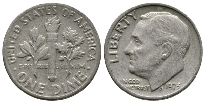 США 10 ЦЕНТОВ = 1 ДАЙМ 1973 РУЗВЕЛЬТ KM 195а медь плакированная медно-никелем 73-646