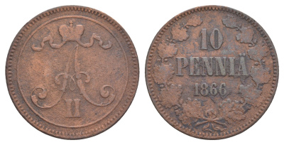 Россия для Финляндии 10 пенни 1866 Александр II (1855-1881) Биткин 652 медь 4634-724