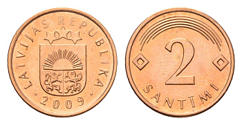Латвия 2 сантима 2009 KM 21 сталь плакированная медью UNC 4690-743