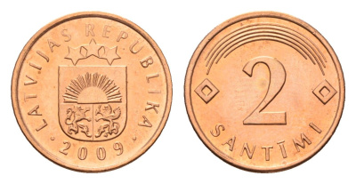 Латвия 2 сантима 2009 KM 21 сталь плакированная медью UNC 4690-743