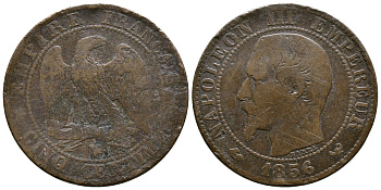 Франция 5 сантимов 1856 W, Наполеон III (1852-1870) KM 777.7, LA FRANC 116.36 бронза    08-912
