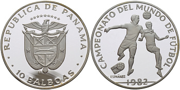 Панама 10 бальбоа 1982 чемпионат мира по футболу в Испании 1982 года, атака головой, игра в воздухе KM 78 серебро PROOF 02-208-25
