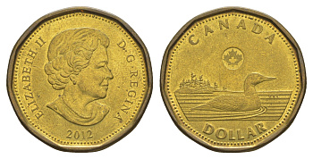 Канада 1 доллар 2012 Leaf, Елизавета II (1952-2022), утка KM 1255 сталь плакированная латунью 4637-1013