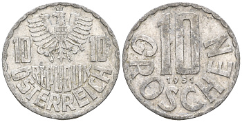 Австрия 10 грошей 1951 KM 2878 алюминий 60-647