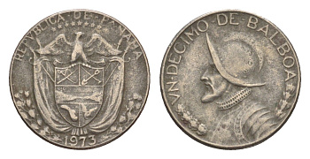 Панама 1/10 бальбоа 1973 KM 10 медь плакированная медно-никелем 4644-623