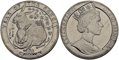 Остров Мэн 1 крона 1999 год кролика КМ 952 медно-никель UNC M91-17