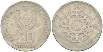 Португалия 20 эскудо 1987 KM 634 медно-никель 4148-522