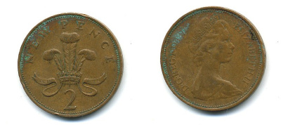 Великобритания 2 пенса 1971 Елизавета II (1952-2022) КМ 916, Spink 4235 (C1) бронза 4110-623