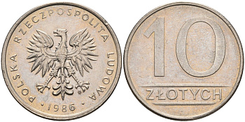 Польша 10 злотых 1986 MW, Народная Республика KM 152.1, Parchimowicz 243c медно-никель 4563-157