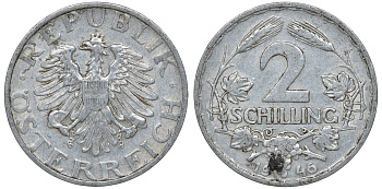 Австрия 2 шиллинга 1946 KM 2872 алюминий 4162-133