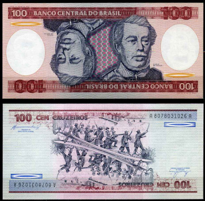 Бразилия 100 крузейро 1984 подпись 21, Герцог Каксиас Pick 198 b бумага UNC (пресс) 7202-9-1