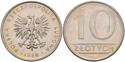 Польша 10 злотых 1986 MW, Народная Республика KM 152.1, Parchimowicz 243c медно-никель 4563-157