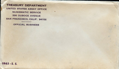 США официальный набор из 5 монет и жетона монетного двора 1965 Джон Кеннеди, оригинальный конверт, сертификат KM MS 118 серебро  UNC  1181-4-12