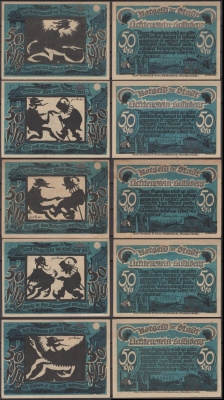 Лихтенштайн полный набор из 5 нотгельдов (50 пфеннигов) 1921 Mehl Grabowski 798.1 бумага UNC (пресс) 7556-19-2-2