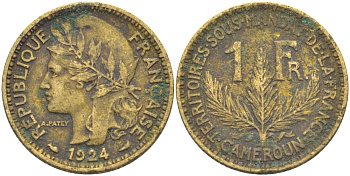 Французский Камерун 1 франк 1924 (а), монетный двор Париж KM 2 алюминиевая бронза 31-1055