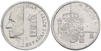 ИСПАНИЯ 1 ПЕСЕТА 1989 ХУАН КАРЛОС I ( 1975-) KM 832 алюминий 4181-1048