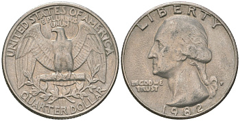 США 25 центов = квотер 1987 P, Вашингтон KM 164a медь плакированная медно-никелем 4595-1151