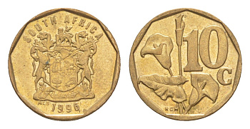 ЮАР 10 центов 1996 герб, цветок алоэ KM 161 сталь плакированная бронзой 4621-923
