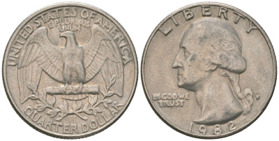 США 25 центов = квотер 1987 P, Вашингтон KM 164a медь плакированная медно-никелем 4595-1151