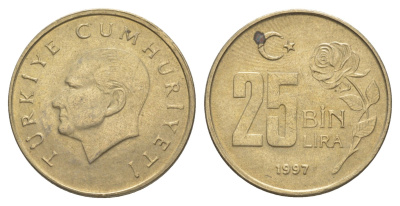Турция 25000 лир 1997 Кемаль Ататюрк KM 1041 медь цинк никель 4648-916