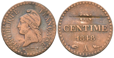 Франция 1 сантим 1848 A KM 754 бронза 4615-637