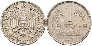 ФРГ 1 МАРКА 1971 J KM 110 медно-никель 75-725