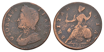Великобритания 1/2 пенни 1730 Георг II (1727-1760) KM 566, Spink 3717 медь 1519-321
