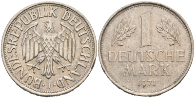 ФРГ 1 МАРКА 1971 J KM 110 медно-никель 75-725