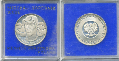 Польша 100 злотых 1973 MW, Николай Коперник, в оригинальной пластиковой упаковке KM 68, Parchimowicz 269 серебро PROOF 1069-2-23
