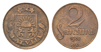 Латвия 2 сантима 1932 KM 2 бронза 4689-926
