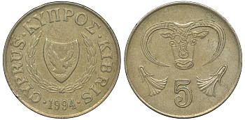 Кипр 5 центов 1994 KM 55.3 никель латунь 4122-427
