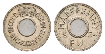 Фиджи 1/2 пенни 1954 Елизавета II (1952-2022), год-тип KM 20 медно-никель aUNC 4669-533