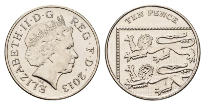 Великобритания 10 пенсов 2013 Елизавета II (1952-2022) KM 1110d, Spink 4651 (F7) сталь плакированная никелем UNC 4675-647