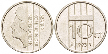 НИДЕРЛАНДЫ 10 ЦЕНТОВ 1993 БЕАТРИКС KM 203 никель 4547-929