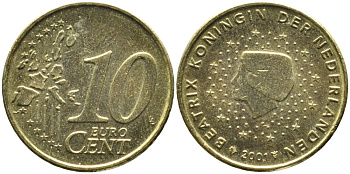 Нидерланды 10 евроцентов 2001 Беатрикс (1980-2013) KM 237 нордик UNC 4391-315