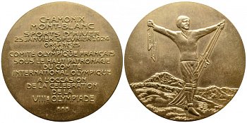 ФРАНЦИЯ МЕДАЛЬ 1924 ЗИМНИЕ СПОРТИВНЫЕ СОРЕВНОВАНИЯ В ШАМОНИ МОНБЛАН 25 ЯНВАРЯ - 5 ФЕВРАЛЯ 1924 ГОДА ОРГАНИЗОВАНЫЕ ФРАНЦУЗСКИМ ОЛИПИЙСКИМ КОМИТЕТОМ ПОД ВЫСОКИМ ПАТРОНАЖЕМ МЕЖДУНАРОДНОГО ОЛИМПИЙСКОГО КОМИТЕТА В ОЗНАМЕНОВАНИЕ VIII ОЛИМПИАДЫ, 1079-4-43