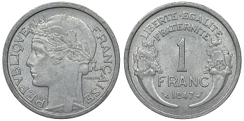 Франция 1 франк 1947 тип Morlon KM 885а.1, Le Franc 221.11 алюминий 4128-321