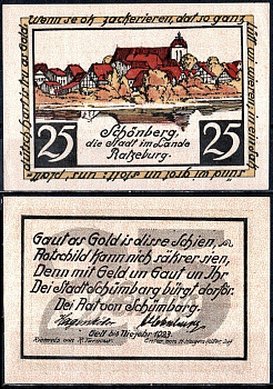 Шенберг 25 пфеннигов 1921 Mehl Grabowski 1195.1-1/2 бумага UNC (пресс) 7556-60-3-1