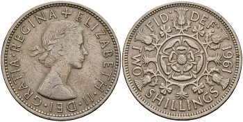 Великобритания 2 шиллинга (флорин) 1961 Елизавета II (1952-2022) KM 906, Spink 4146 медно-никель 4187-1112
