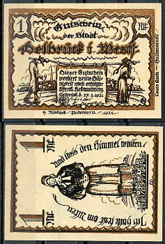 Германия, Дельбрюк 1 марка 1921 нотгельд, 27.1.1921 Grabowski 261.1 бумага UNC (пресс) 00-00