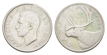 Канада 25 центов 1946 Георг V (1910-1936), олень KM 35 серебро 73-1322