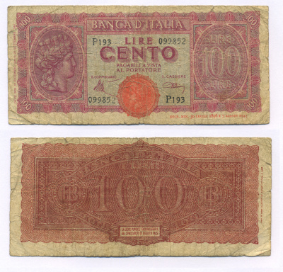 Италия 100 лир 1944 Pick 75a 7146-17-3-1