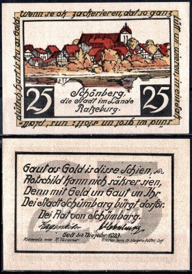 Шенберг 25 пфеннигов 1921 Mehl Grabowski 1195.1-1/2 бумага UNC (пресс) 7556-60-3-1