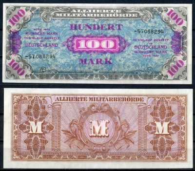 Германия  100 марок 1944 oккупация  Pick 197  бумага  aUNC  451-1098-2