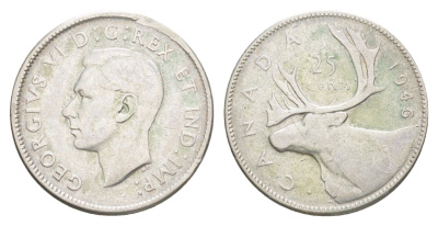 Канада 25 центов 1946 Георг V (1910-1936), олень KM 35 серебро 73-1322