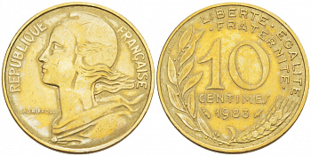 ФРАНЦИЯ 10 САНТИМОВ 1983 ТИП MARIANNE KM 929 медь алюминий никель 110-127