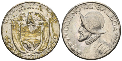 Панама 1/10 бальбоа 1970  KM 10 медь плакированная медно-никелем  aUNC  4609-862