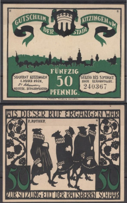 Китцинген 50 пфеннигов 1921 Grabowski 702.1-4.1 бумага UNC (пресс) 8601-22-4-2